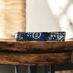 Airforce Blue and Black Patterned Keychain Wristlet.
